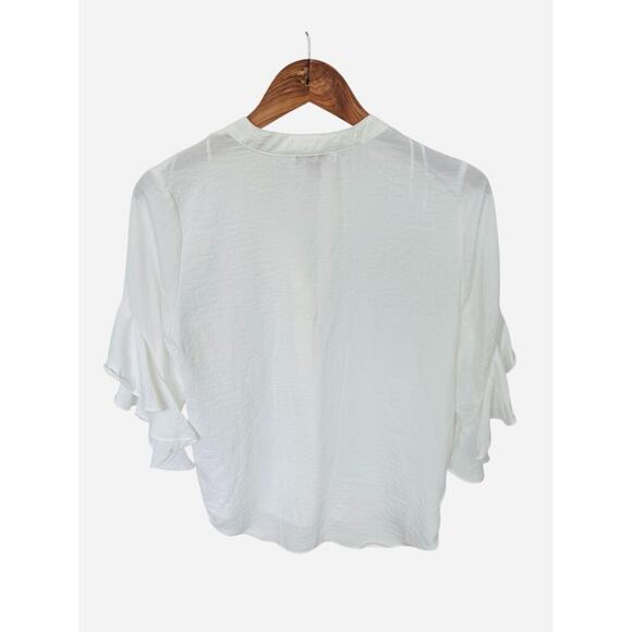Vincent Camuto Women Small White Ruffle 3/4 Sleeve Henley Blouse Shirt Top - Picture 3 of 5